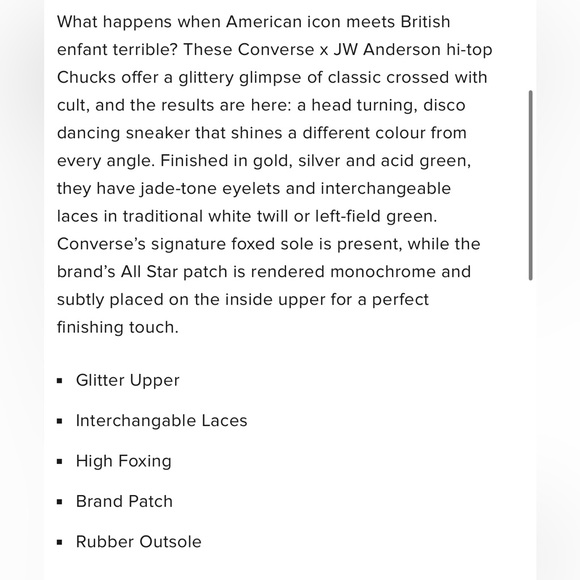 Converse X JW Anderson Chuck silver and gold glitter UNISEX MEN 7.5  WOMENS 9.5 - Picture 16 of 16